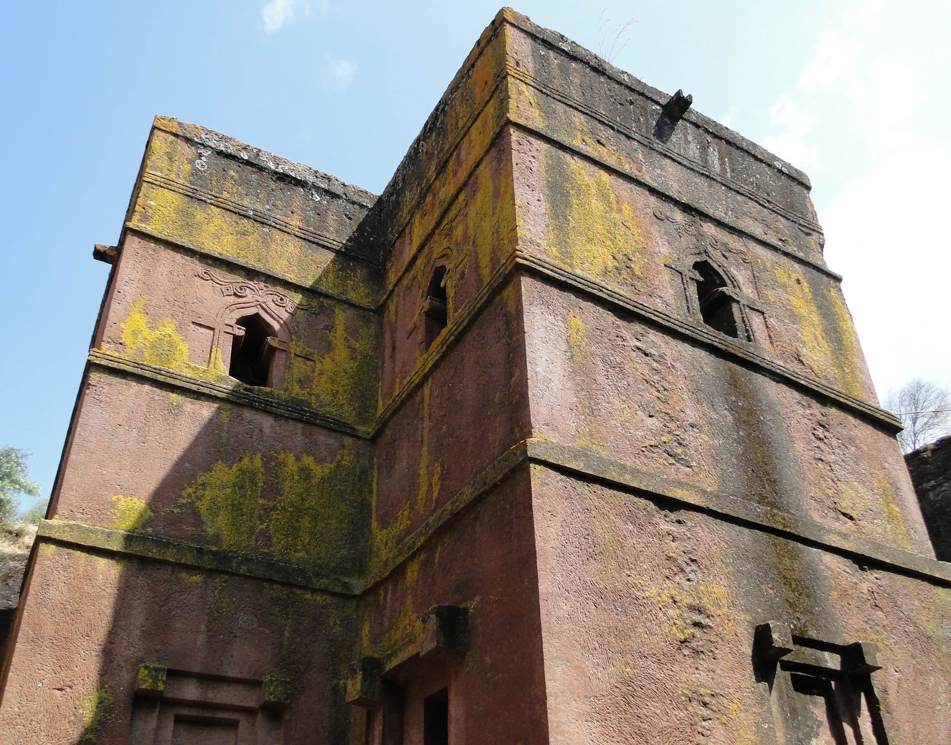 The cross-shaped roof of Bete Giyorgis, a church carved down into solid rock at Lalibela